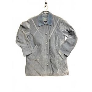 Dennis Basso Women's Blue Suede Jacket with Button Front and Zip In Liner Sz M